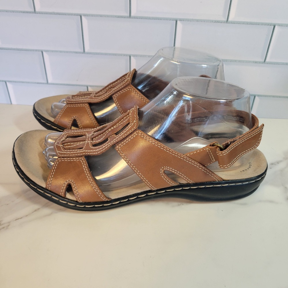 Clarks Sandals Womens 8.5 M Leisa Skip Slingback Tan Brown Comfort Open Toe